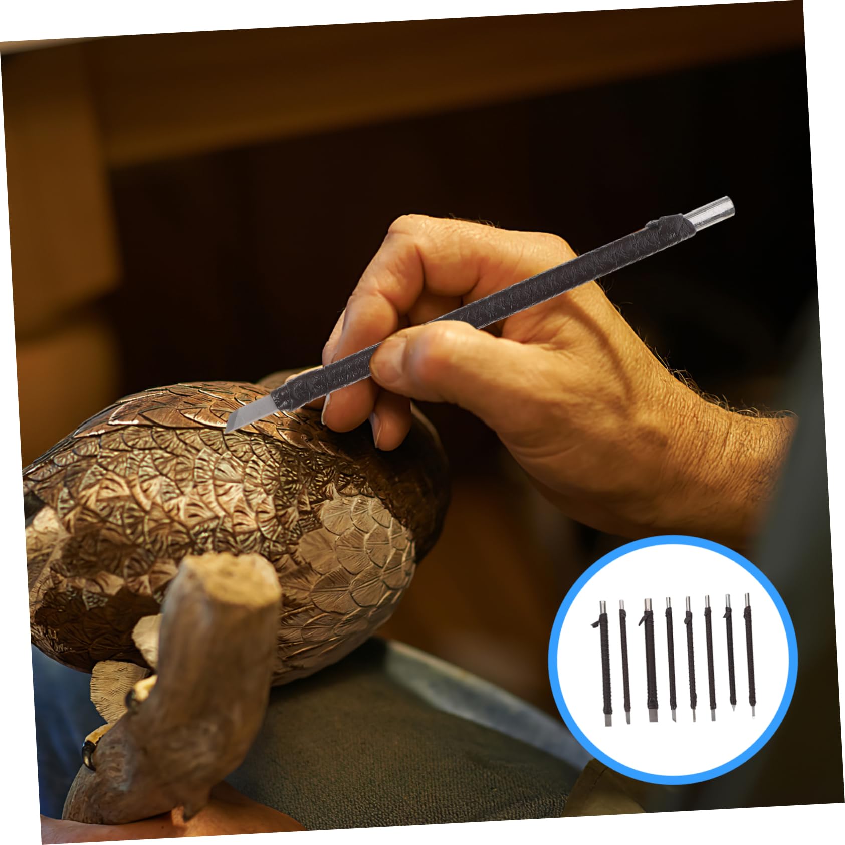 Set di 8 Strumenti Utensili Robusti in Acciaio per Intaglio Legno con Borsa Portatile per Artigiani e Hobbisti nel Fai-da-te della Scultura su Legno