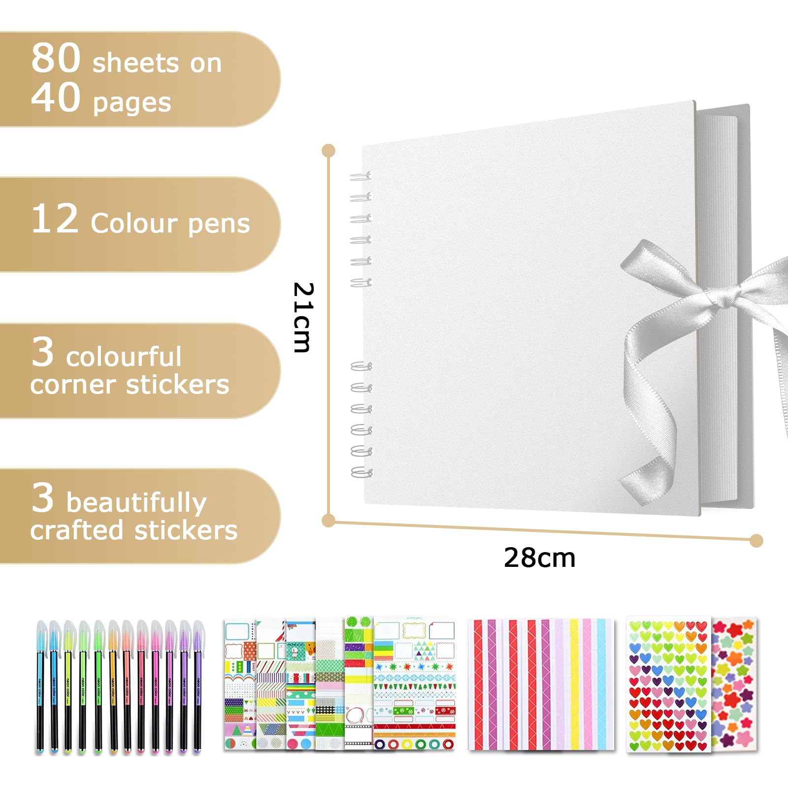 Album Fotografico, Bianco Scrapbook di 80 pagine, album fotografico fai da te 28x21 cm, utilizzabile come regalo di laurea, regalo di compleanno, regalo di San Valentino