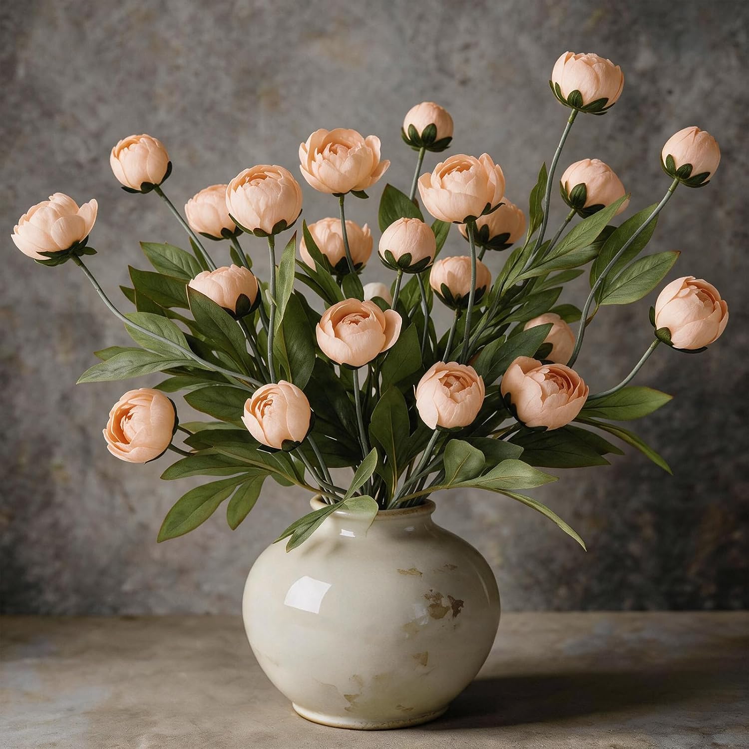 8 Pcs 27" Faux Silk Peony Artificial Flowers with Stems, Brownish