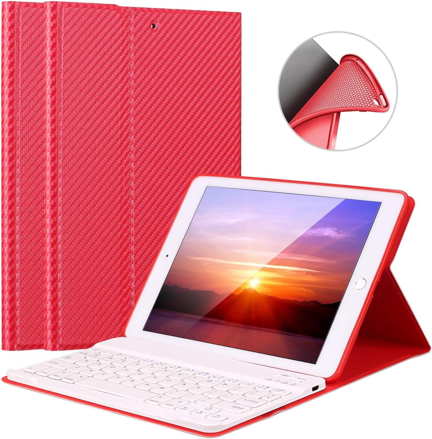 Keyboard Case for iPad 9.7 2018/2017/iPad Air/Air 2-LUCKYDIY Bluetooth Keyboard Stand Cover[Soft TPU Tablet Case][View Angle Adjustable][Magnetically Detachable Bluetooth V3.0 Keyboard]