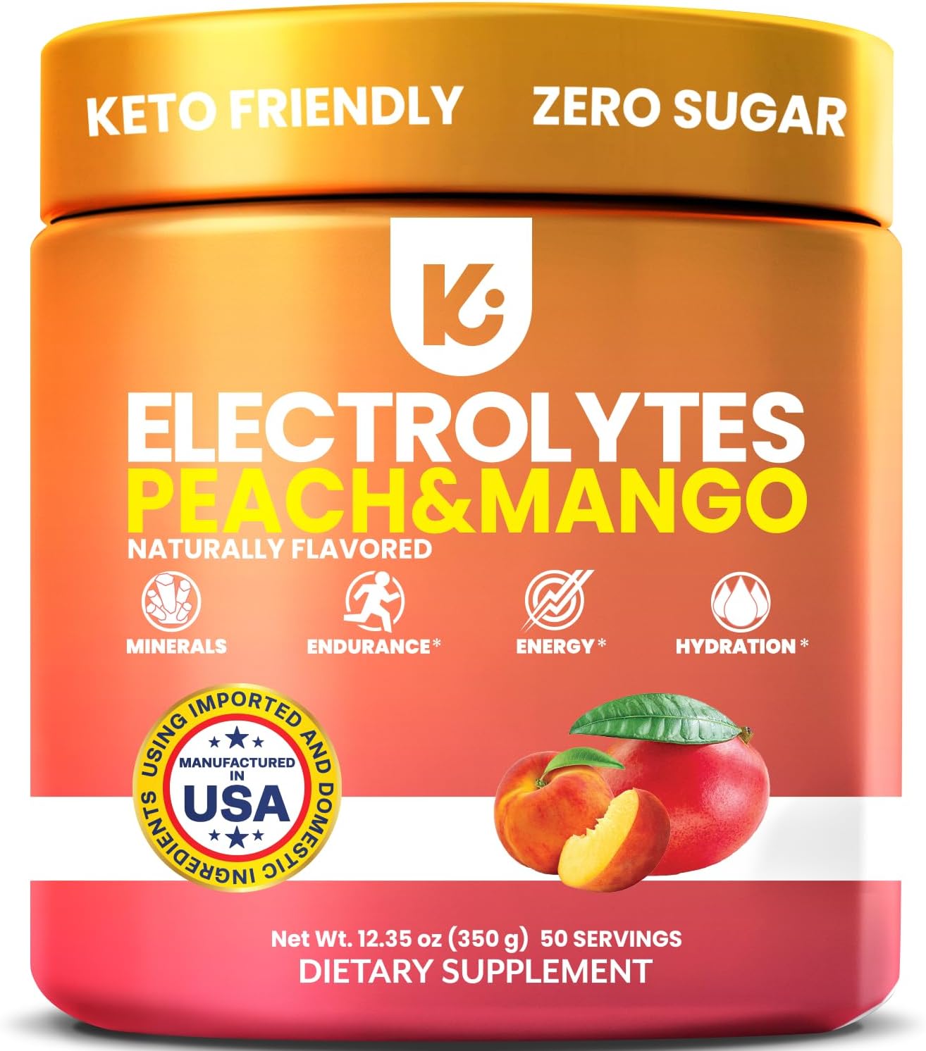 Electrolytes Powder โ Peach Mango Flavor โ No Sugar Hydration Supplement with Potassium, Magnesium, Sodium โ 50 Servings โ Keto, Vegan, Fasting-Friendly, Zero Calorie Electrolyte Drink