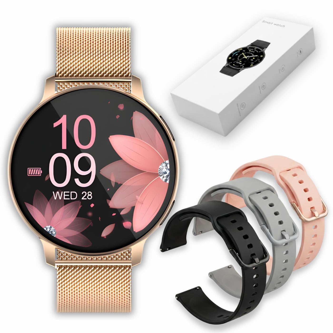 Smartwatch damski S53, złoty, wyświetlacz 1,39", rozdzielczość panelu 360 x 360, Smart Watch, kompatybilny z systemem Android od 5.0 i iOS od 10.0, Fitness Tracker, funkcje zdrowotne, złoty +