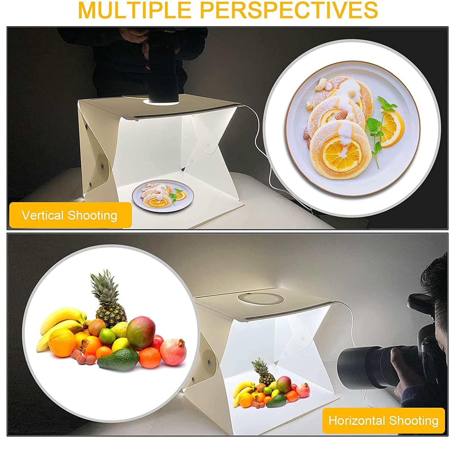Cyrank Mini Scatola Luminosa LED Per Fotografia | Pieghevole Con 6 Fondali, Luce Uniforme E Portatile Per Piccoli Oggetti - 6