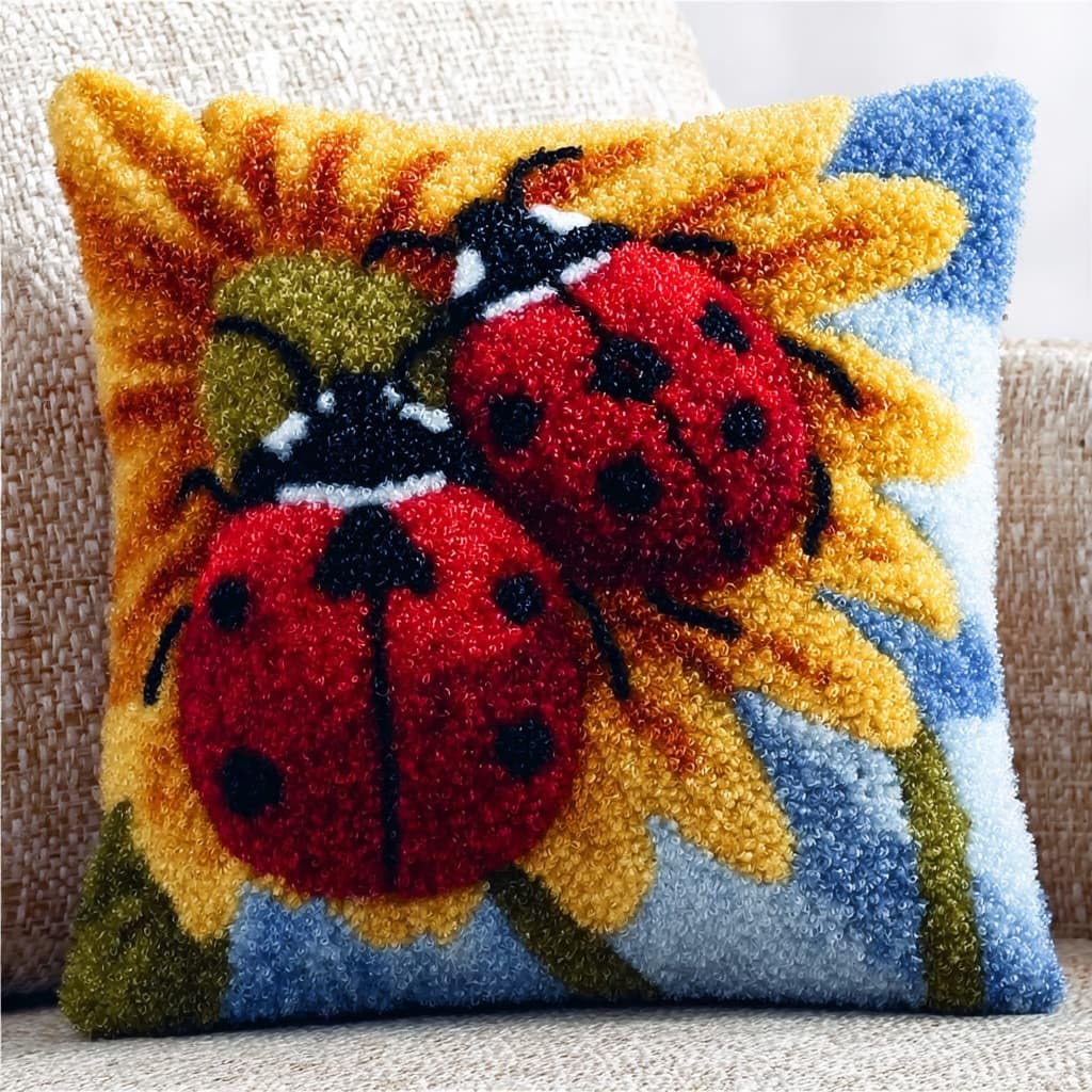 Henypt Latch Hook Cushion Kits Flowers and Ladybugs