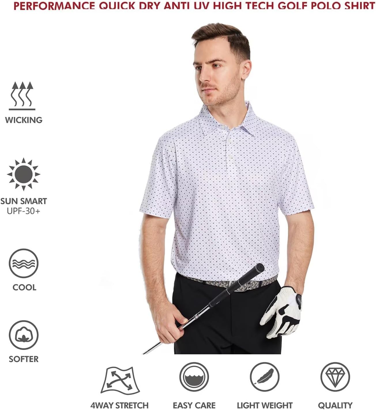 Mens Golf Shirts Short Sleeve Moisture Wicking Dry Fit Print Performance Athletic Casual Golf Polo Shirts for Men - Image 5