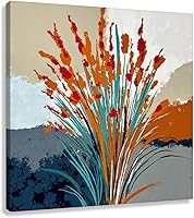 Novup Abstract Autumn Bloom Canvas Wall Art 12x12 Inch - Ready-to-Hang Floral Botanical Print Modern Nature Decor