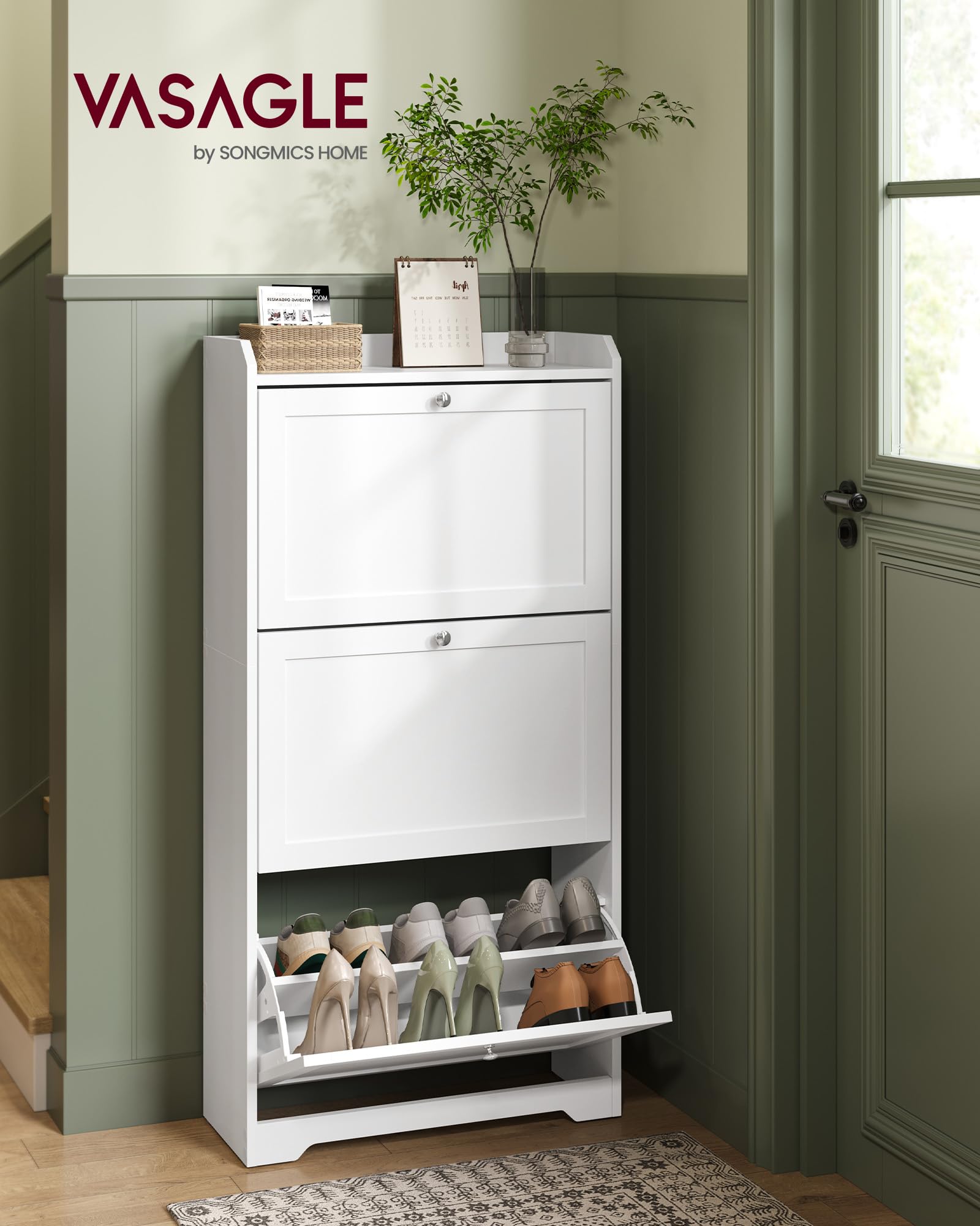 Tall Shoe Rack: 5 Best Storage Cabinets for 2026 3 VASAGLE Shoe Cabinet with 3 Flip Drawers, Shoe Organizer, Adjustable and Removab - product photo