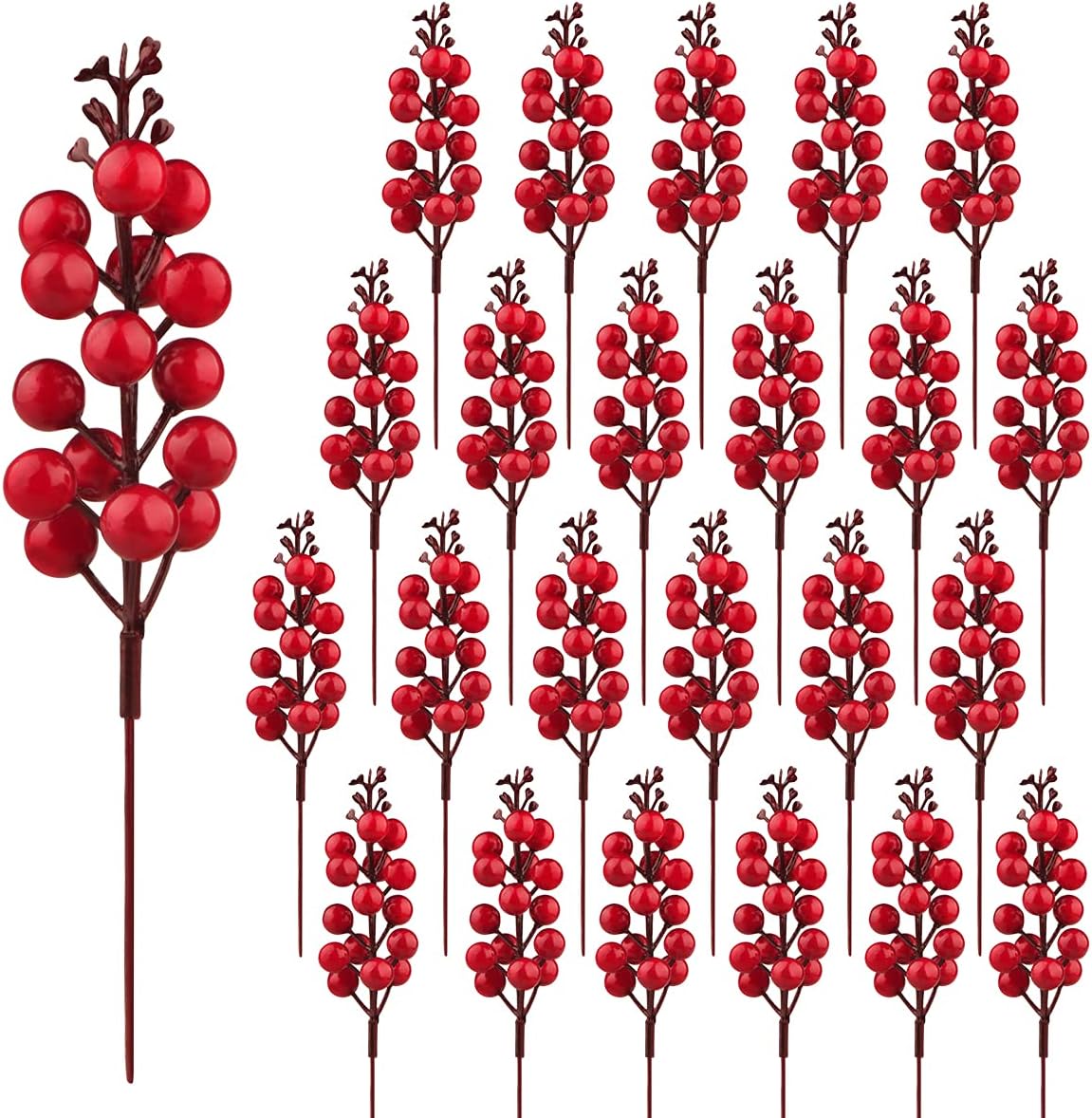24 Bacche Artificiali Rosse Per Natale - Decorazione Albero, Ghirlande, Casa, 18cm