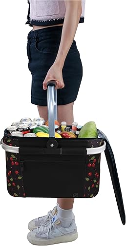 Miniatura 28 de ALLCAMP Cesta de pícnic, 2 cajas de hielo incluidas con enfriador aislado de 32 litros, cesta de picnic plegable gruesa con cestas extraíbles y
