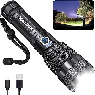 Rechargeable LED Flashlights High Lumens, 150000 Lumens Super Bright Tactical Handheld Flash Light, Powerful Emergency Linternas, Zoomable, Waterproof, Long Lasting, for Hiking Camping Gift