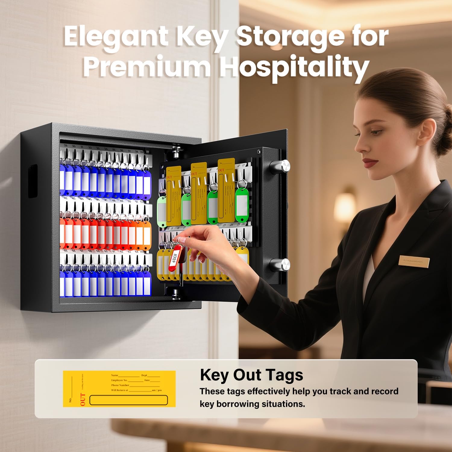 65-Key Electronic Key Safe Lock Box, Anti-Theft Deposit Slot & Key Retrieval Tags, Wall-Mount Key Cabinet for Home & Offic