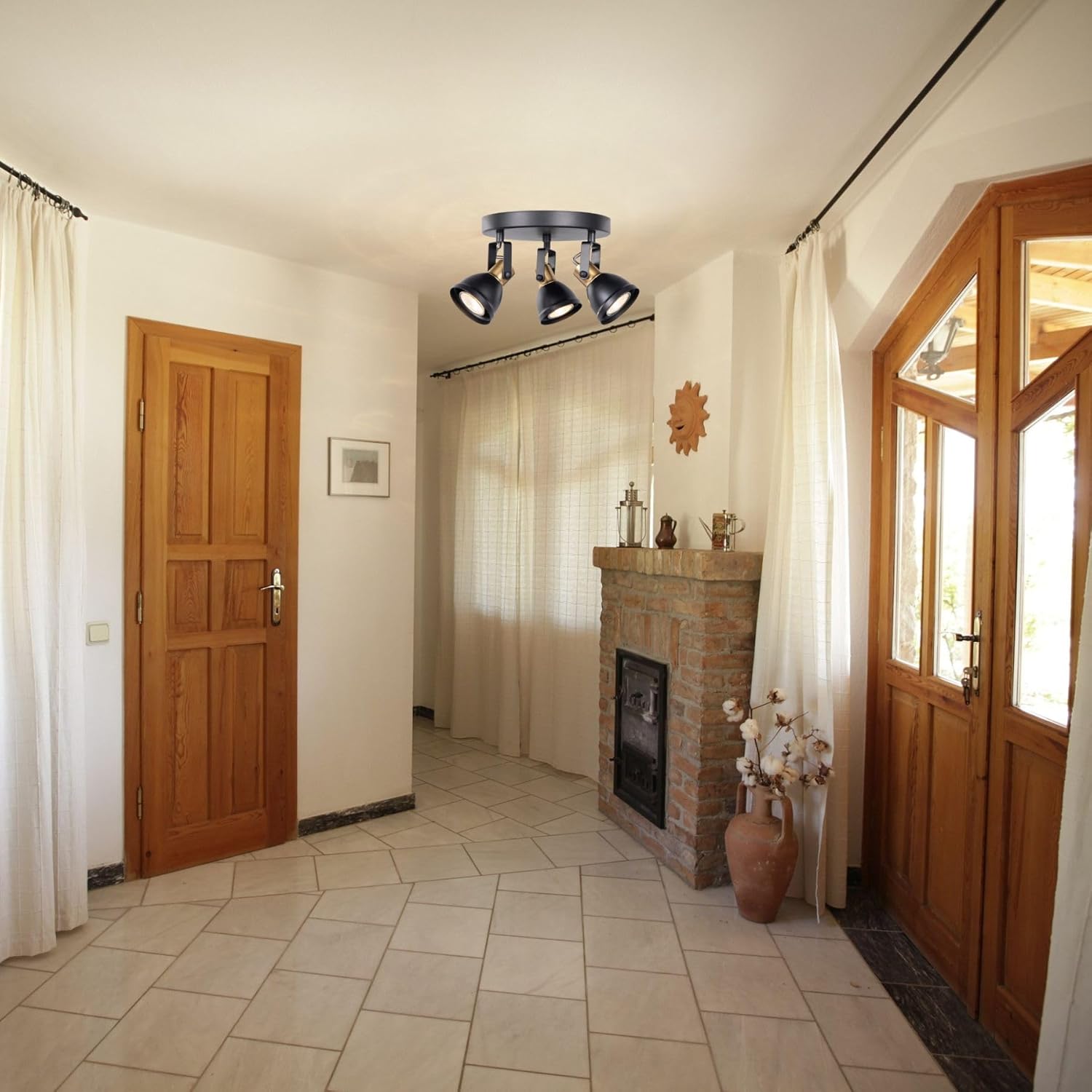 3 Light Track Lighting Kit, Matte Black Brass Finish with Modern Directional Round Ceiling Spotlight Fixture for Kitchen,Bedroom,Living Room,Home Improvement