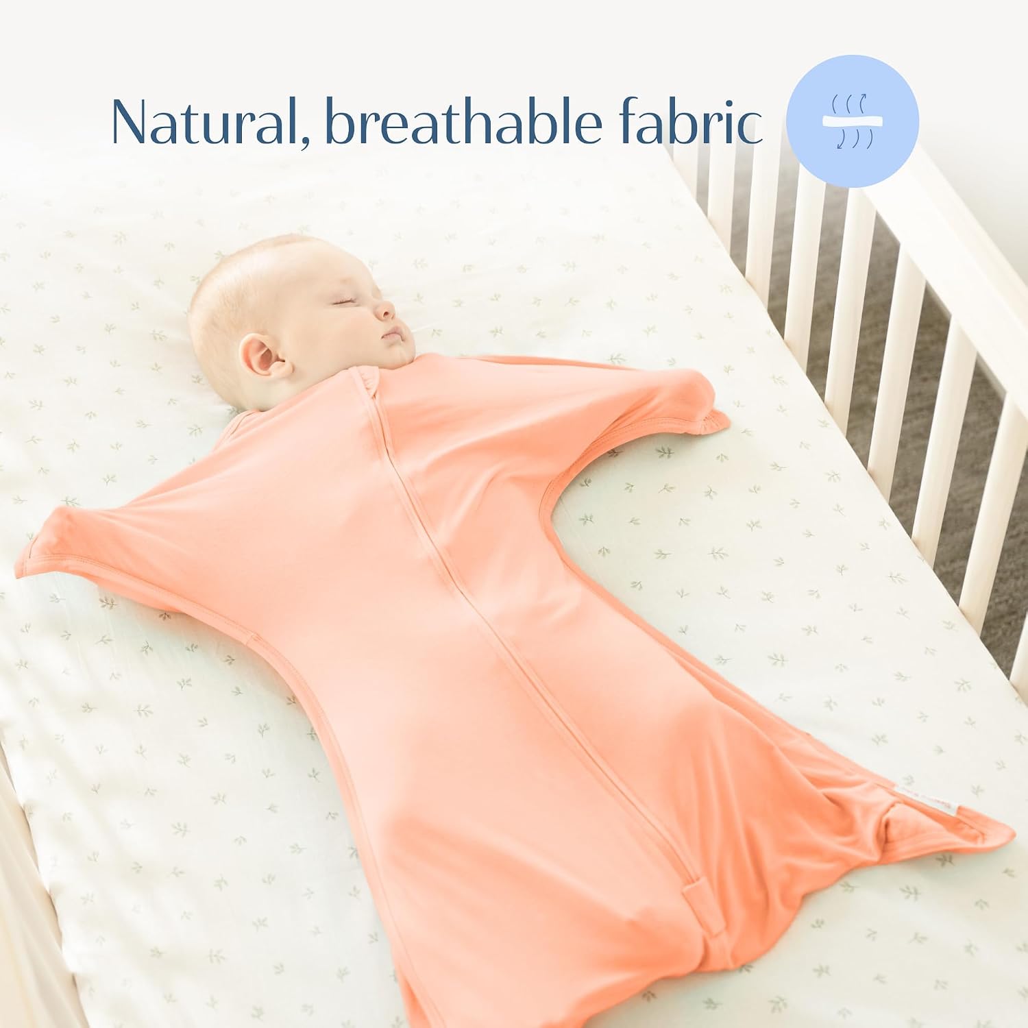 SleepingBaby Bamboo Zipadee-Zip Transition Swaddle - EverSoft Starfish Design Breathable Wearable Blanket with Two-Way Zipper, X-Small (3-6 months), Peach Fuzz