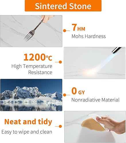 Miniatura 7 de Mesa auxiliar de piedra sinterizada mesa de centro pequeña cuadrada negra de 2 niveles, moderna mesita de noche con mesa de mármol blanco para sala