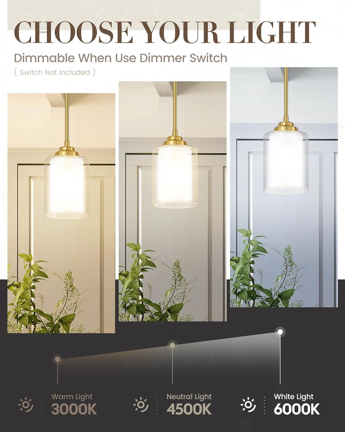 TENGXIN Modern Pendant Light,Brushed Gold Modern Pendant Light for Kitchen Island,Hanging Ceiling Light Fixture,Farmhouse Pendant Lighting for Dining Room Bedroom Bar Office 2Pack,TXPLBG02-2PK