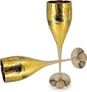 ANTIQUANA Vintage Brass Chalice Goblet Set for Celebratory Occasions - Exquisite Wine Glasses & Champagne Flutes - Perfect...