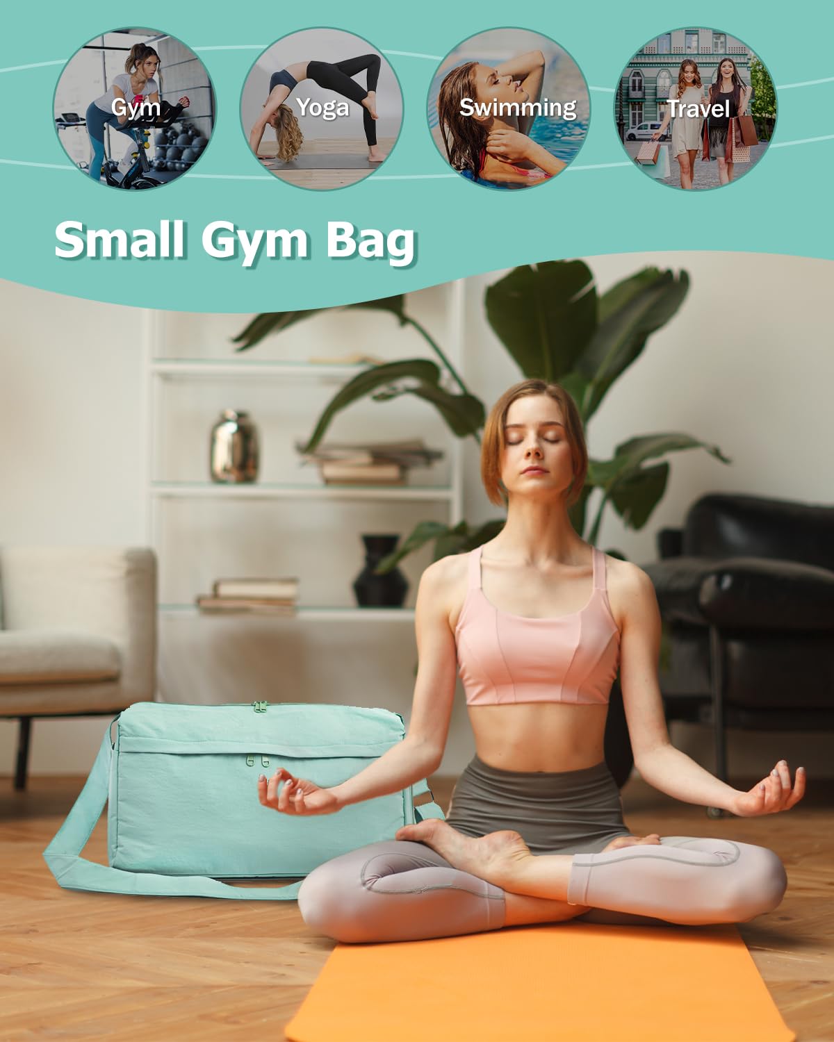 Bolsa de gimnasio pequeña para mujeres y hombres con compartimento para zapatos, pequeña bolsa de viaje con bolsillo húmedo y correa para el hombro, Verde