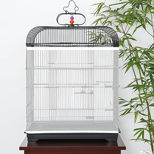 Universal Bird Cage Cover Skirt - Adjustable Soft Airy Nylon Mesh Net, Seed Catcher, Guard for Parrot, Parakeet, Macaw - Round & Square Cages (White)(White)