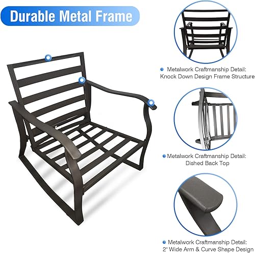 Miniatura 6 de Casualstay - Juego de 2 sillas mecedoras de patio con cómodo respaldo y cojín de asiento súper grueso, marco de acero duradero, buena opción para