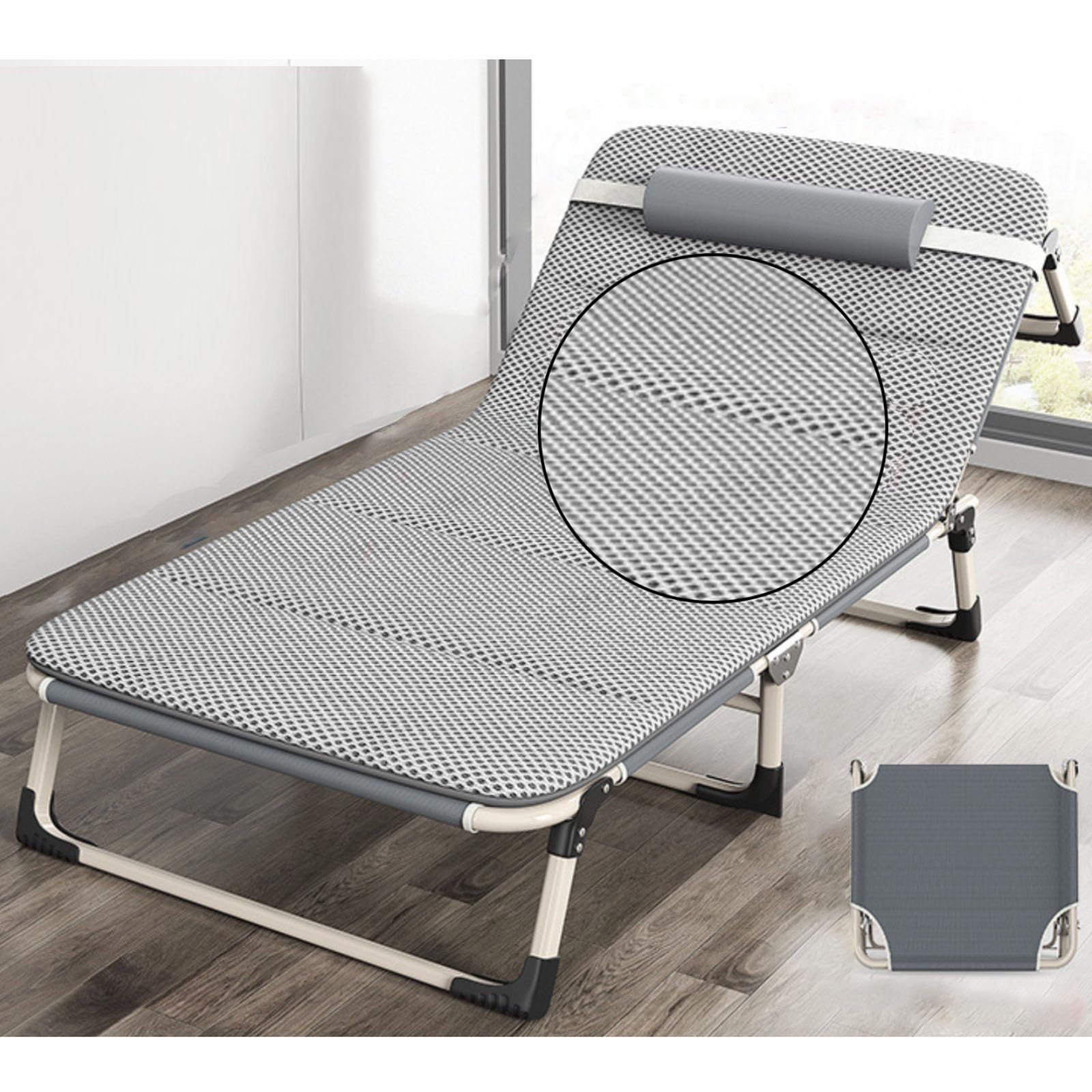 Tragbares Klappbett, Klappbett für Erwachsene, Klappbare Campingbetten für Erwachsene, 4-fach verstellbares, neigbares Klapp-Campingbett, Reisebett mit abnehmbarem Kissen für schlafende Gäst