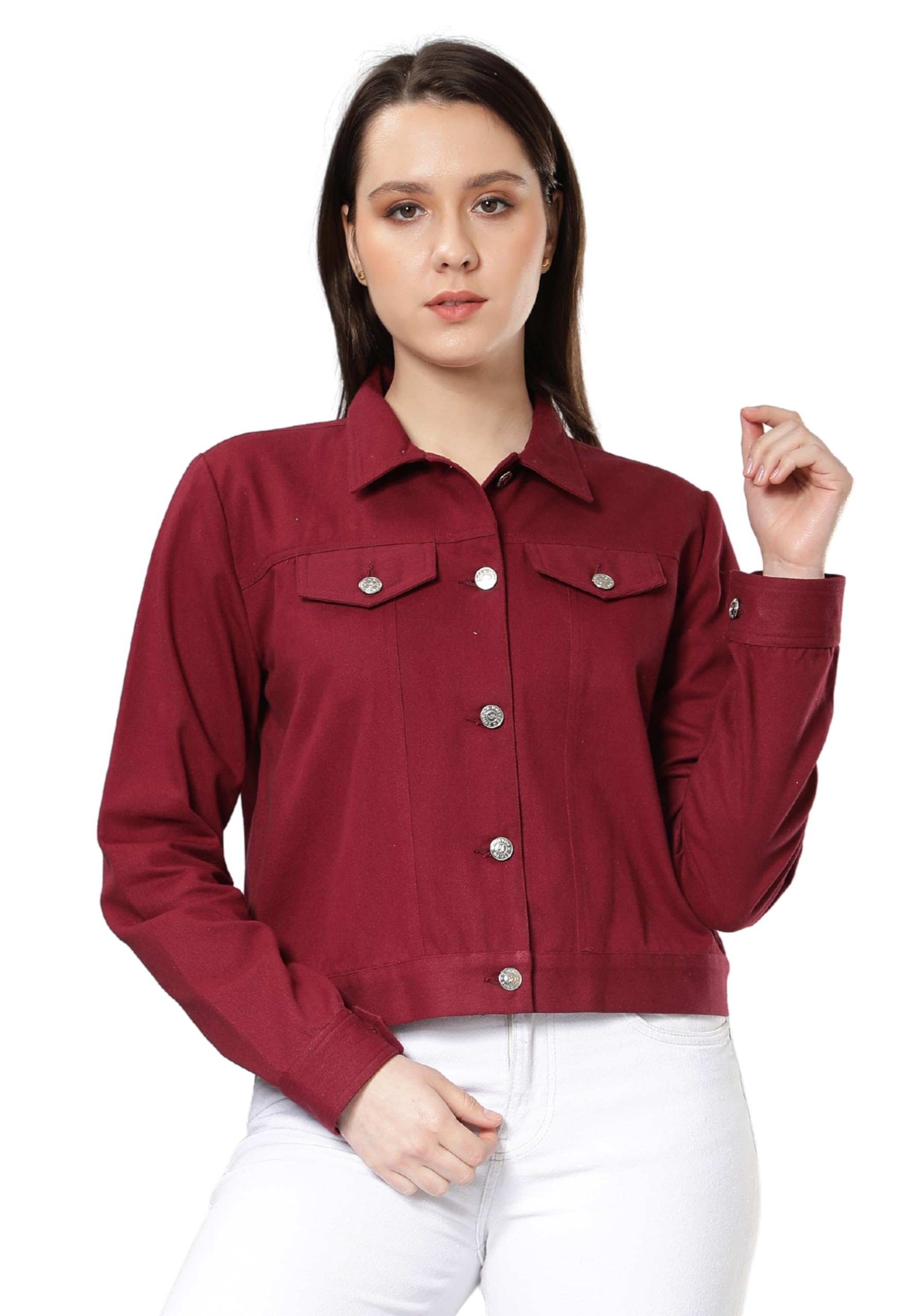 Women Solid Cotton Denim Jacket-image-7