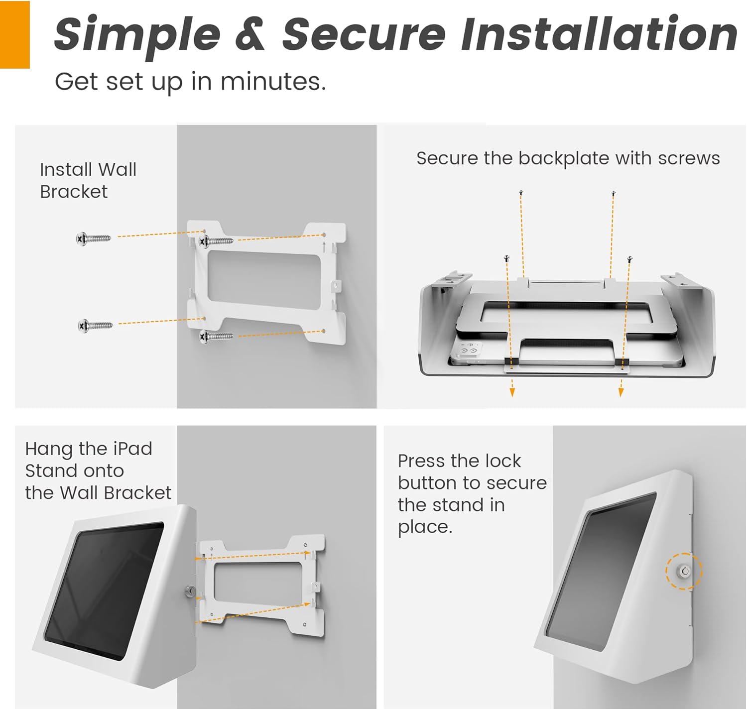 Heavy Duty iPad Stand & Wall Mount 2-in-1, All-Steel with Lock & Key, 20° Tilt - Compatible with iPad 10th (10.9"), Pro 11", Air 4/5 (10.9"), Air 11", A16 11"