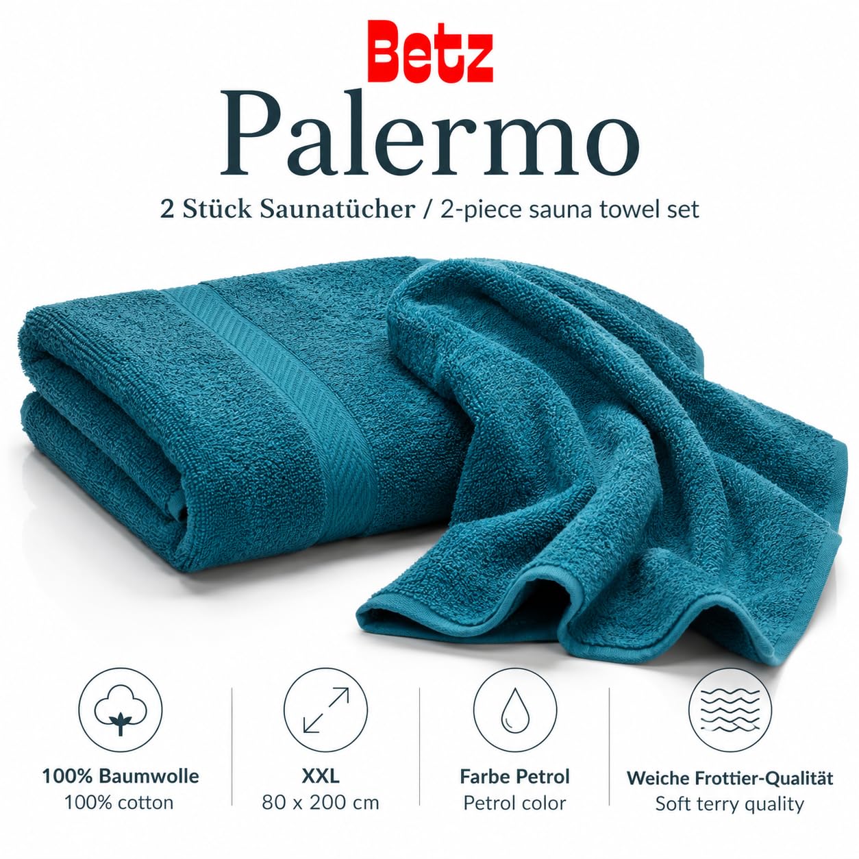 Betz Lot de 2 Serviettes à Sauna Palermo 100% Coton 80x200cm Couleur petrole