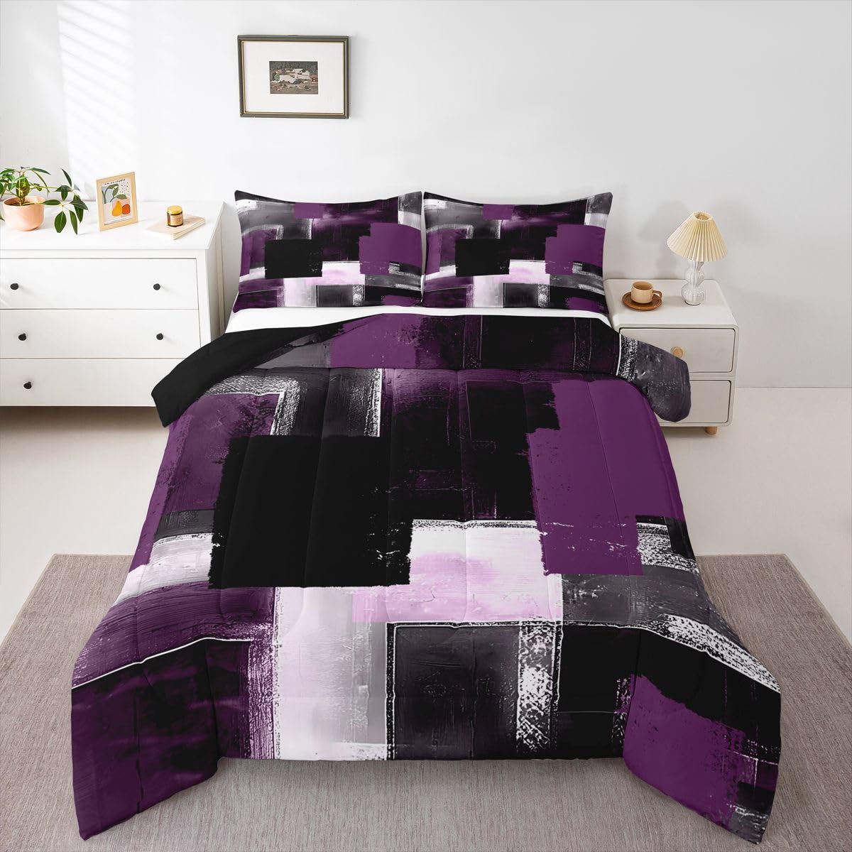 Ropa de cama geométrica transpirable y suave de microfibra lavable con fundas de almohada