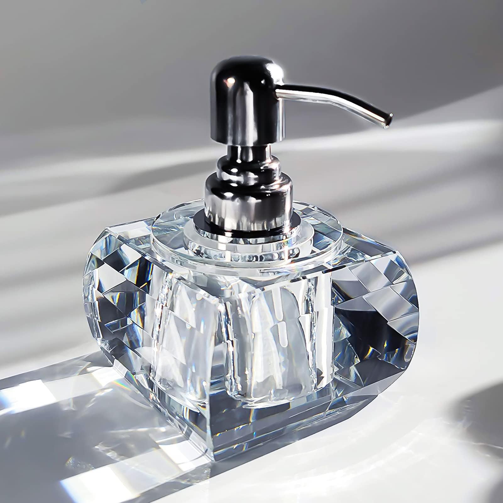 Shower dispensers,Bathroom Detergent Bottle,Manual soap Dispenser,Detergent Bottle Crystal Glass Desk Ornaments Hotel Club Home Decoration-A