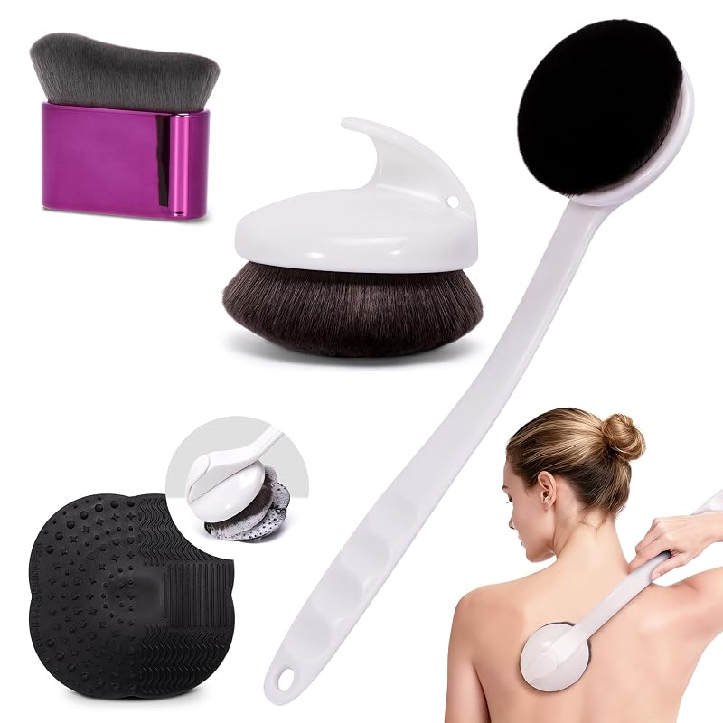Pincel Kabuki para Rosto e Corpo BABYSHEEP com Cabo Longo, Branco e Roxo