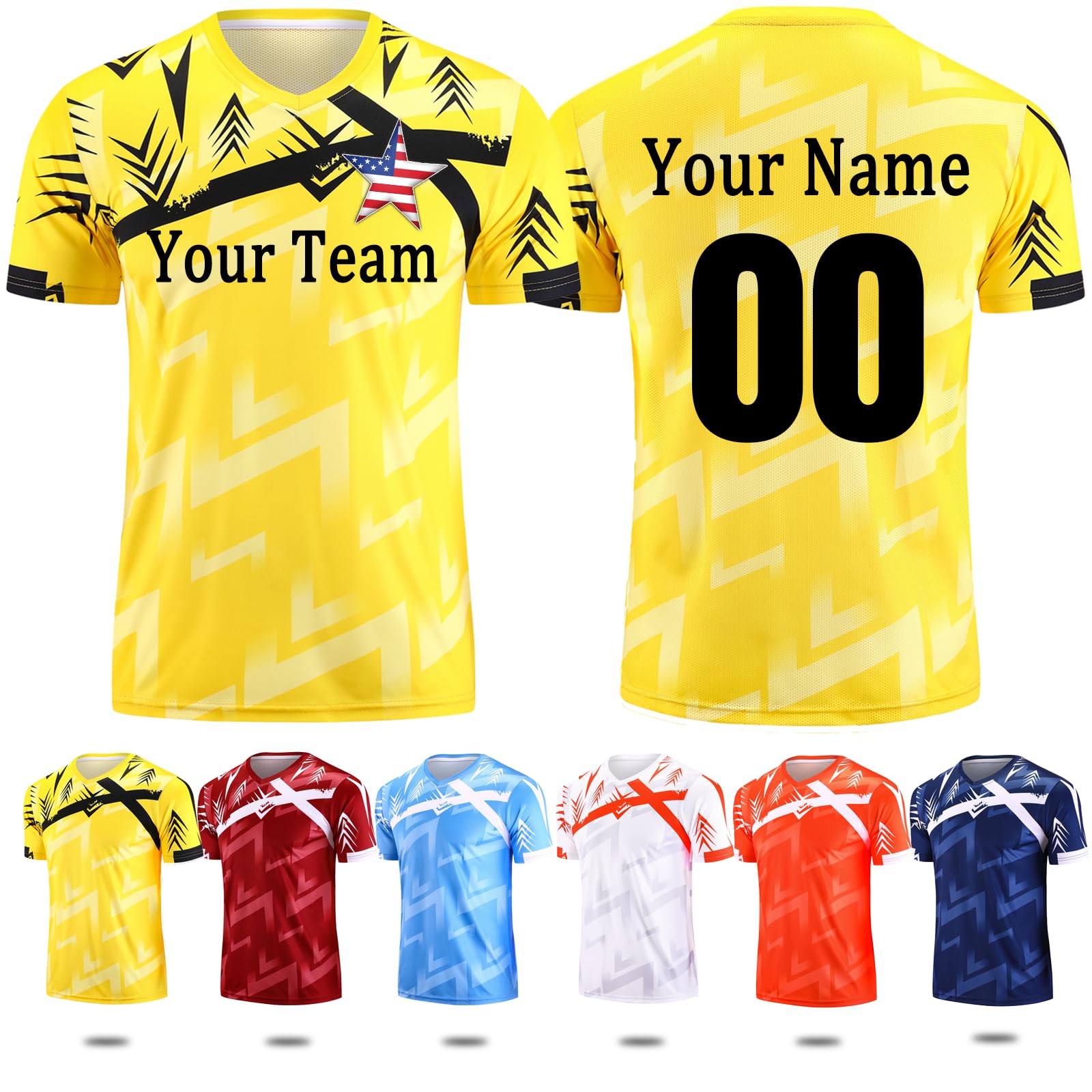 Custom Soccer Jersey Personalized Soccer T-Shirts with Name Number Logo Soccer Uniform for Kids Adults Youth Men Yellow