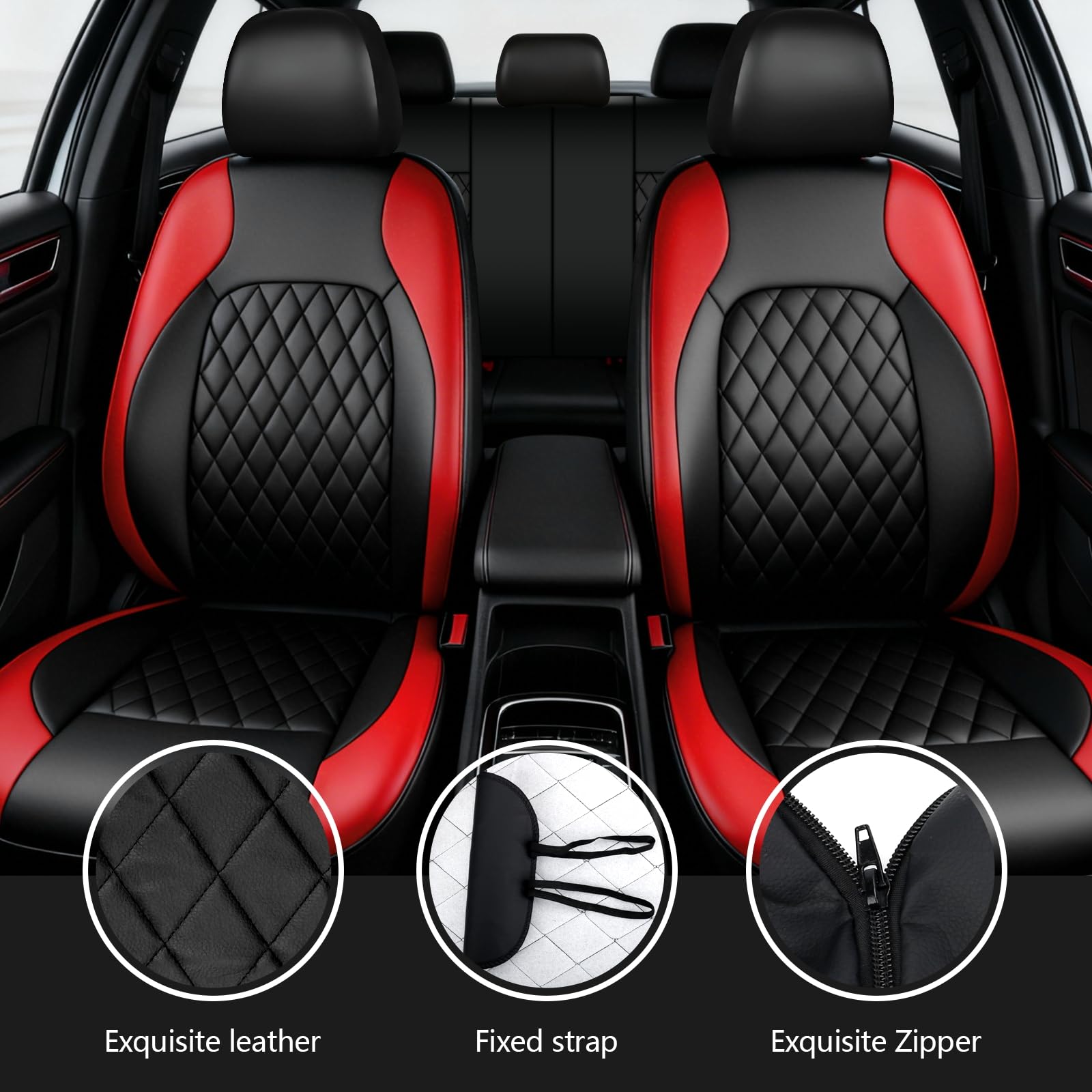 Lot de 9 housses de siège de voiture, en cuir, imperméables, avec airbags latéraux, housse de siège avant et housse d'appui-tête, rouges