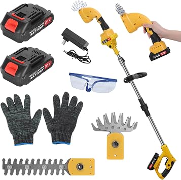 Saterkali 2 in 1 Cordless Hedge Trimmer and Grass Shears,21V Handheld Electric Bush Trimmer with Extension Pole,Pole Mini Anti-Slip Handle Hedge Trimmer with Battery and Charger Hedge Trimmers