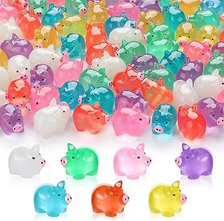 56Pcs Luminous Mini Resin Pigs, Cute Mini Pigs Figures Glow in The Dark, Tiny Miniature Charms Ornament for Garden Landsca...
