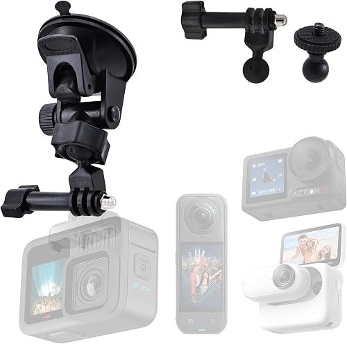Suction Cup Mount Compatible with Gopro/Insta360/DJI Sport Cam - Car Windshield Action Cam Mount for Hero 13/12/11/10/9/8/7/6/Max, Insta360 One X5 X4 X3 X2 Go3, DJI Osmo Action 5 Pro/4/3/2