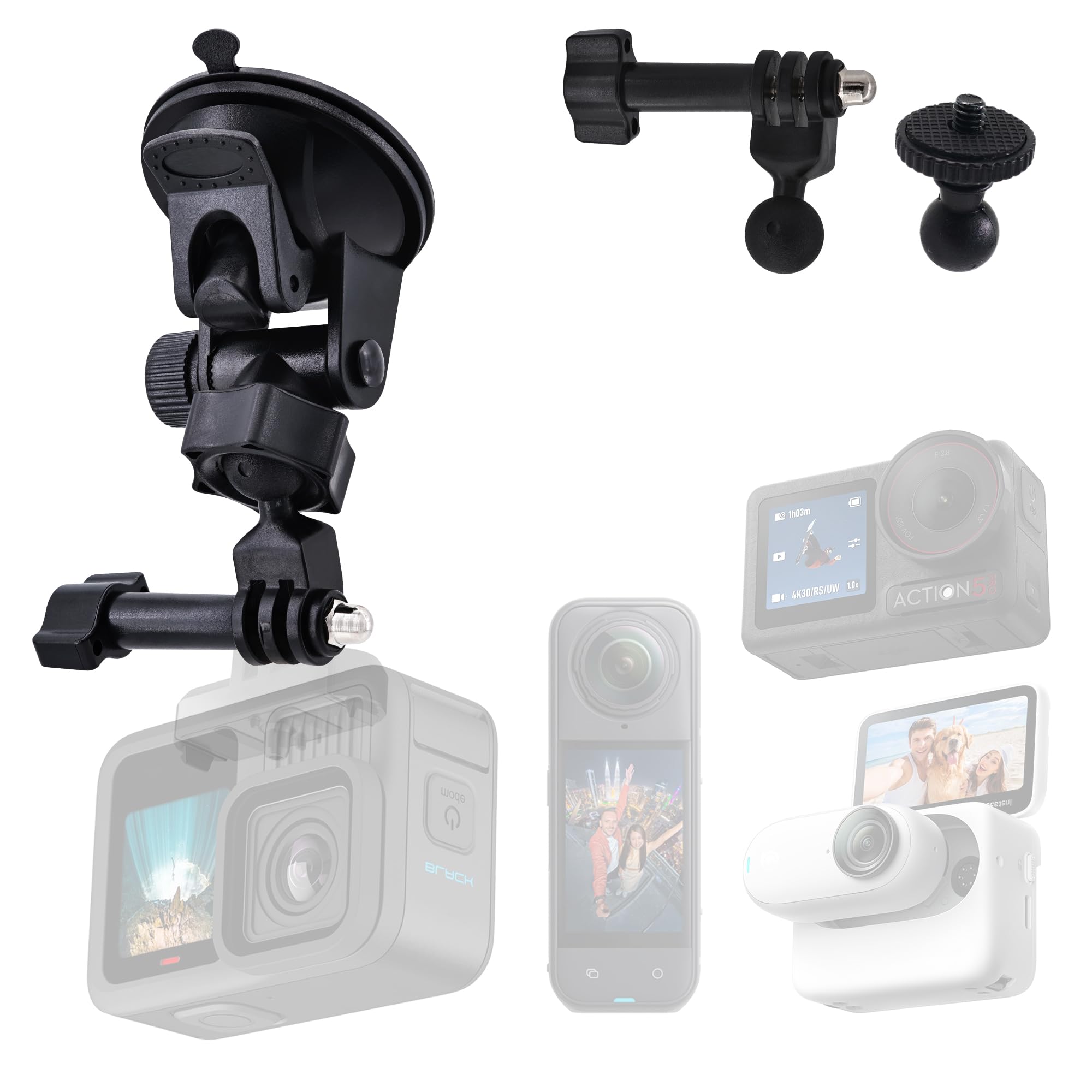 Suction Cup Mount Compatible with Gopro Insta360 DJI Sport Cam - Car Windshield Action Cam Mount for Hero