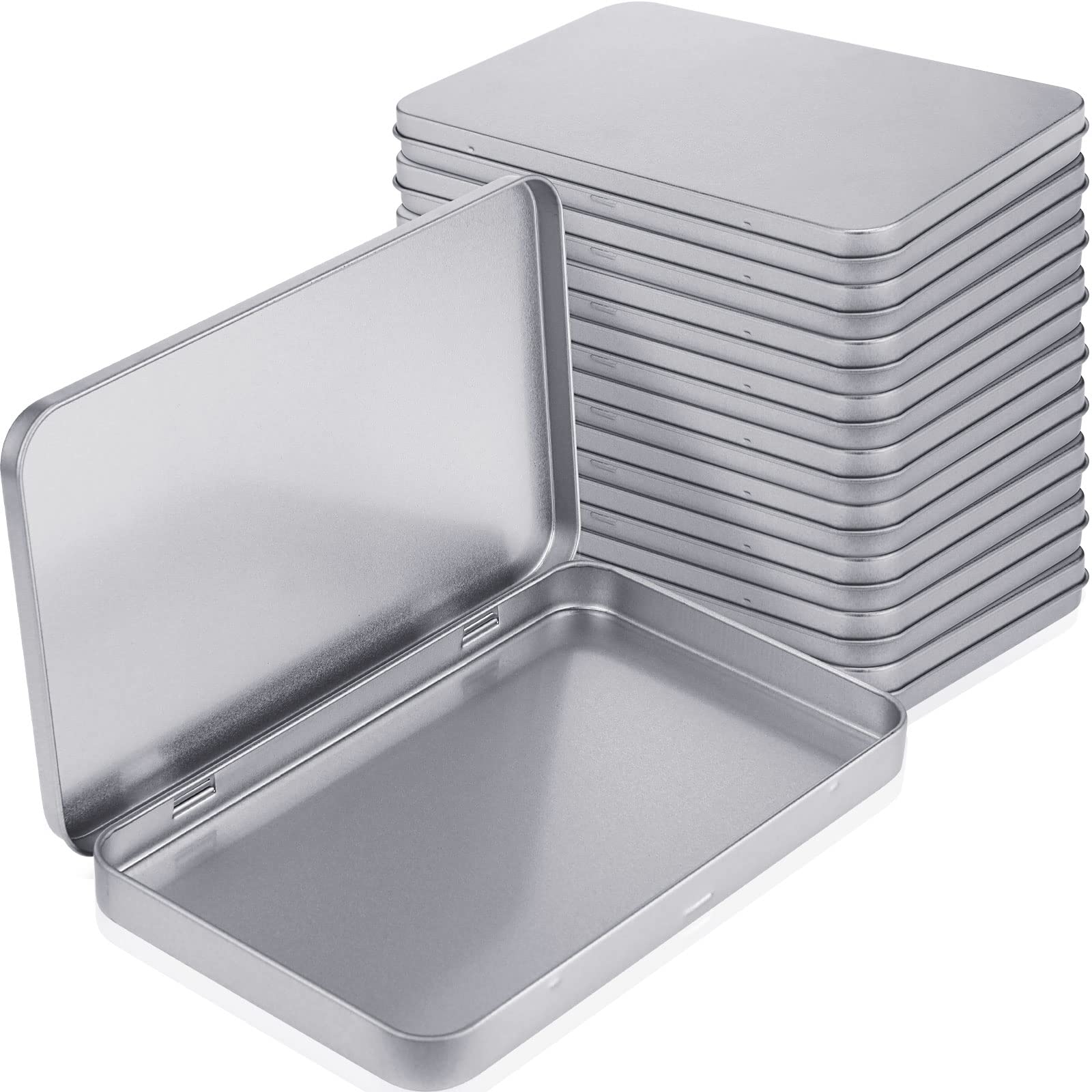 Geiserailie 10 Pack Rectangular Metal Tin Box with Lid Metal Hinged Lid Tin Empty Box Container Silver Storage for Watercolor Jewelry Pen Eraser Pill Candy Craft Organize 7.0 x 4.2 x 0.6'' (Sliver)