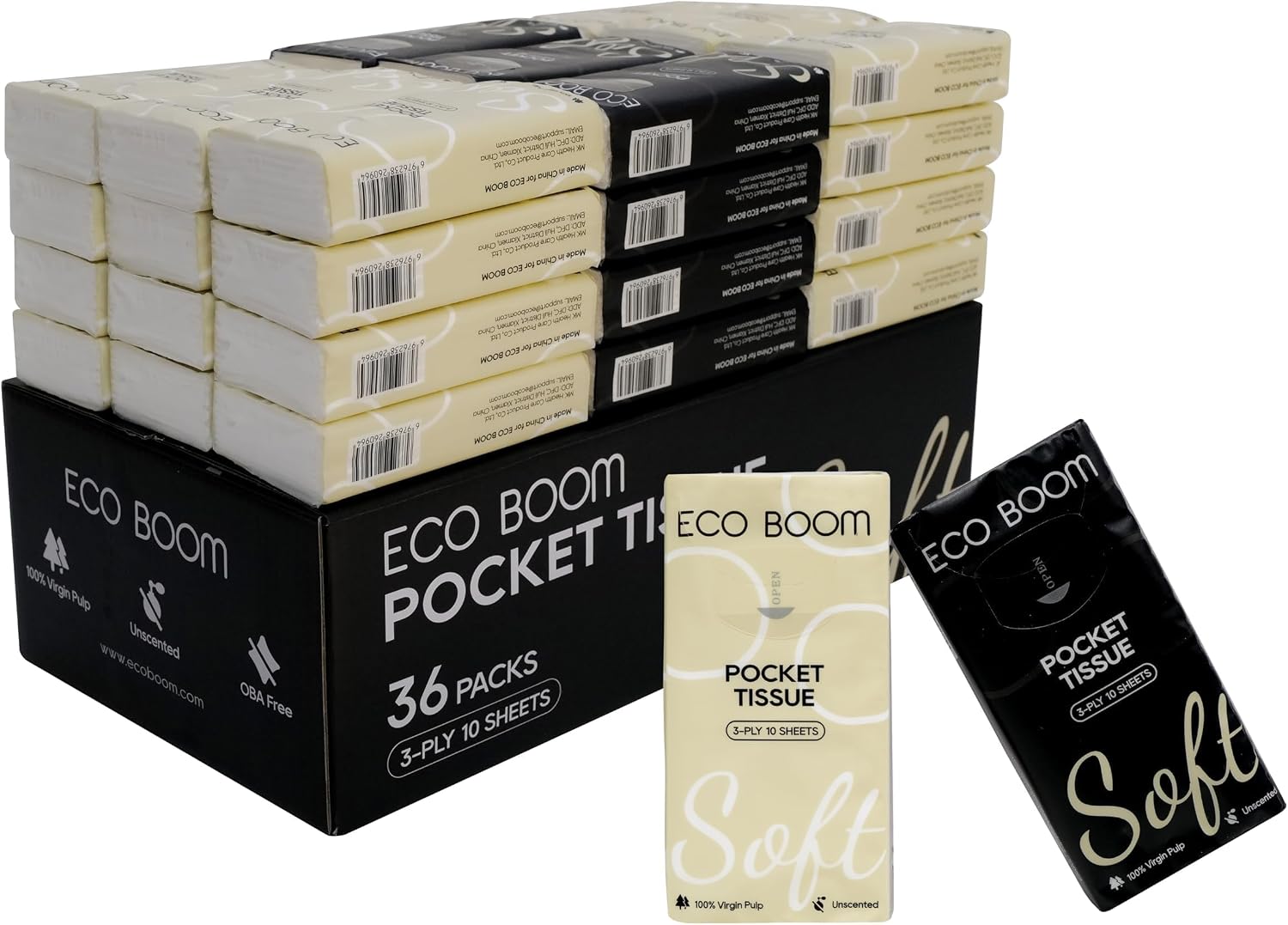 ECO BOOM 36 Packs Travel Size Pocket Tissues, 3-Ply Soft Facial Tissues