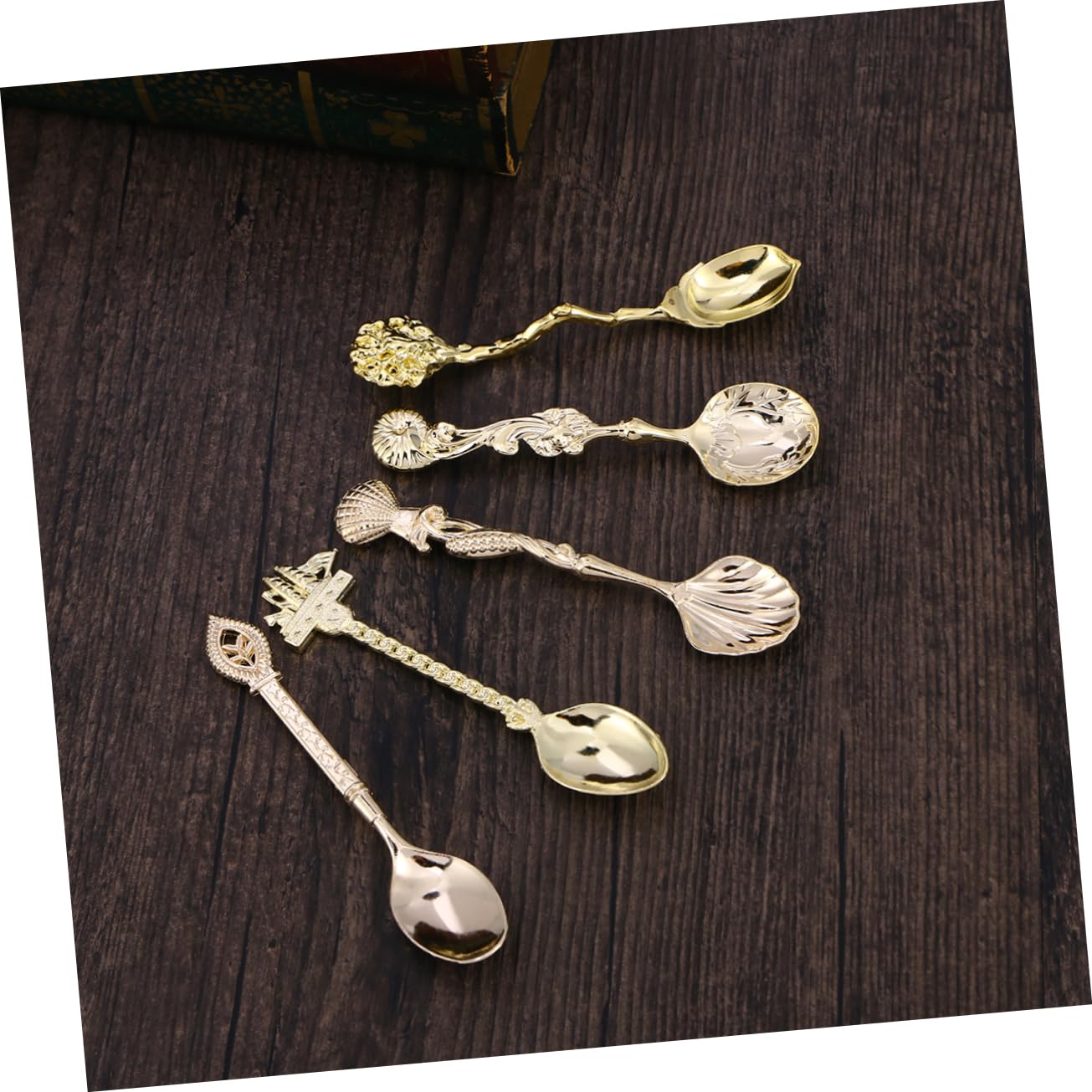 BESTonZON 15 Piezas Cucharas Doradas Para Café Cucharas De Café Antiguas Cucharas Soperas Juego De Cubiertos Cucharas De Espresso Kit De Cóctel Antiguo Cucharas Cafe Cristal Regalo