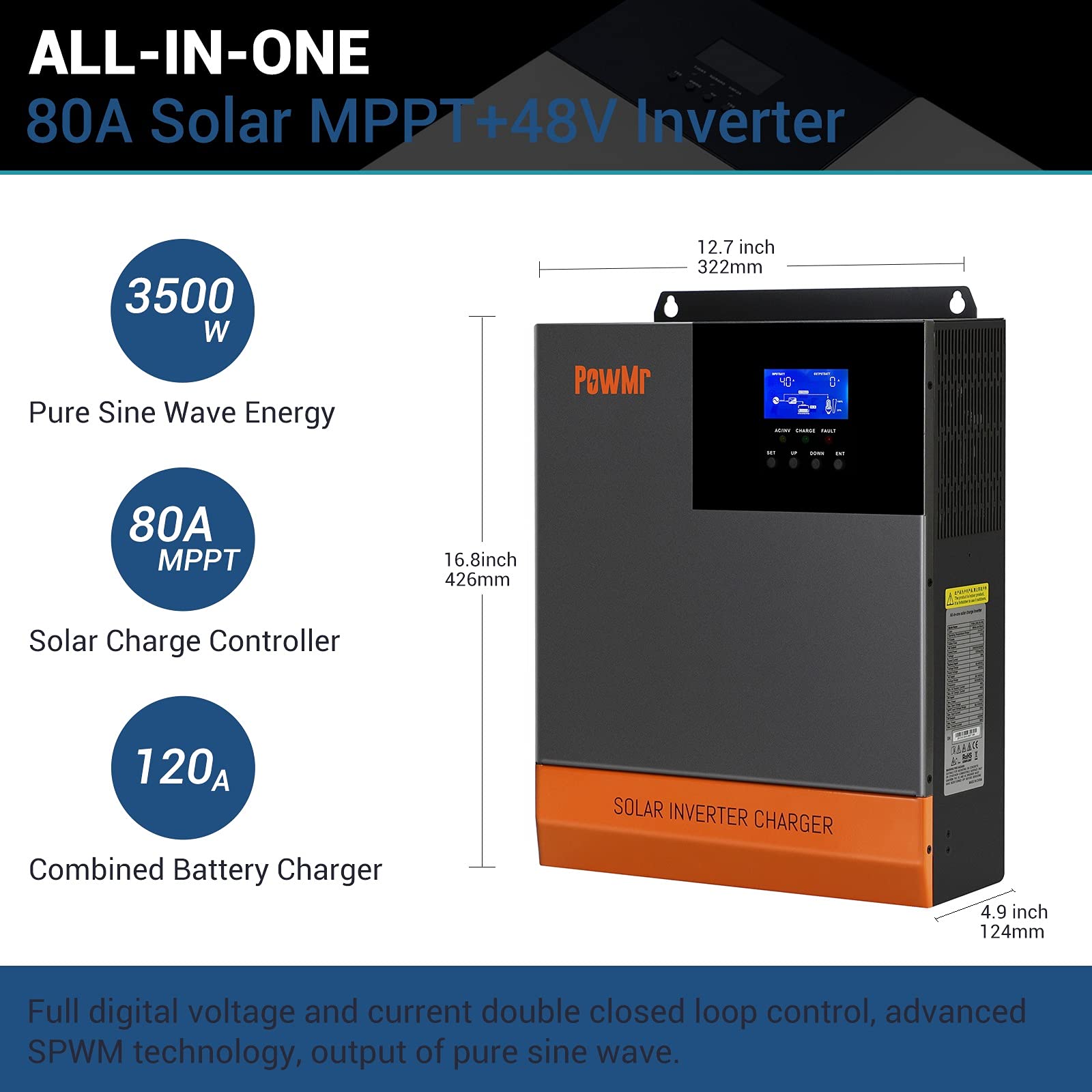 AllinONE Hybrid Solar Charger Inverter 48V 3500W Output 110Vac Off