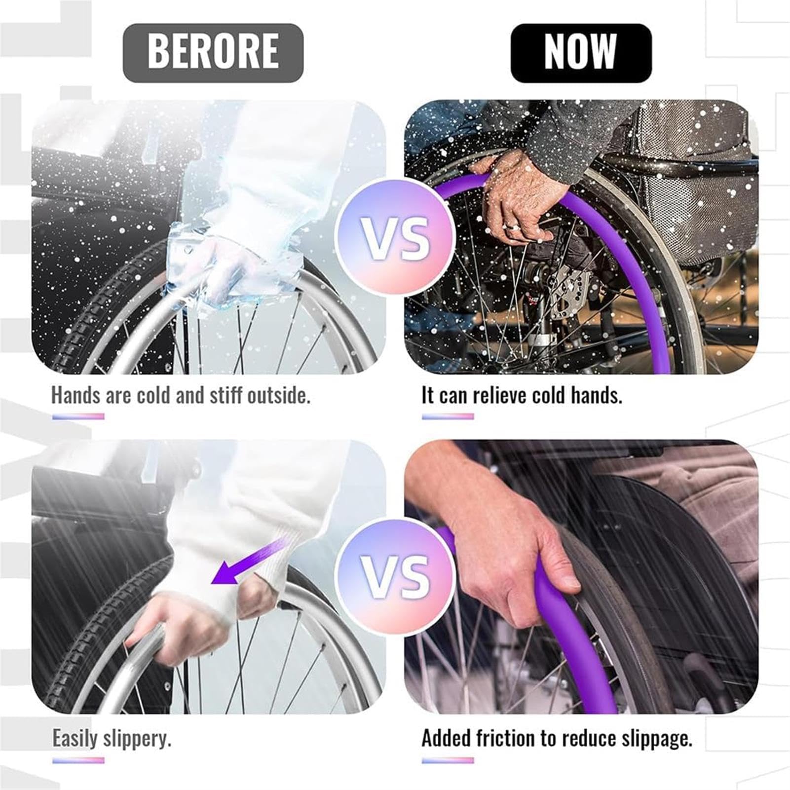 Funda para silla de ruedas de 22 pulgadas, protectores antideslizantes para llantas, agarres de rueda trasera, accesorios de anillo de empuje para una fácil movilidad