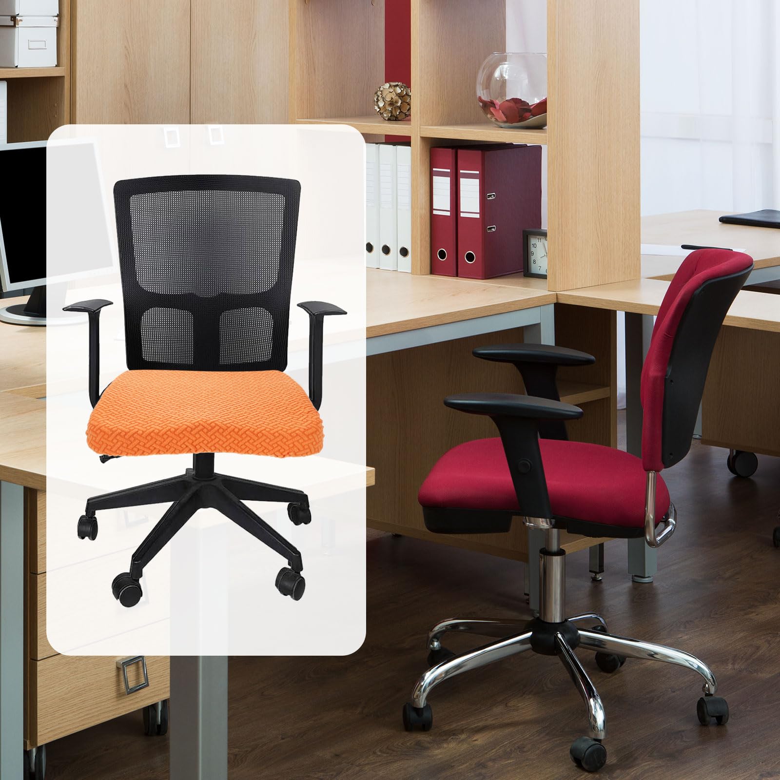 QUARKZMAN Rivestimento Per Sedia Da Ufficio, 46-54cm Jacquard Elasticizzato Morbido Coprisedia Girevole Lavabile Protezione Per Sedia Da Scrivania Computer Casa Ufficio, Arancione