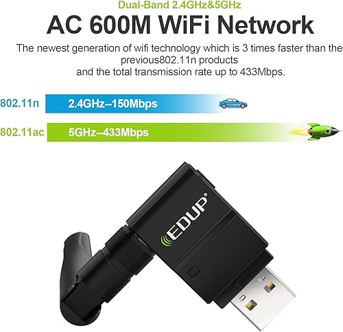 Miniatura 3 de EDUP Adaptador WiFi USB Adaptador de red inalámbrica de doble banda 802.11 AC 2.4G/5G USB Wi-Fi Dongle con antena extensora compatible con Windows