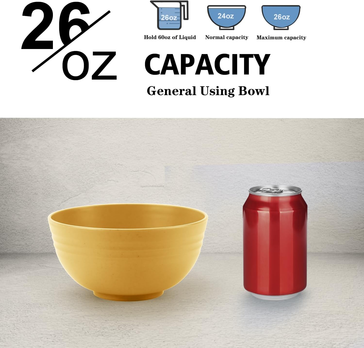 Wheat Straw Bowl Set of 8, Unbreakable Cereal Bowls 26 OZ,Freezer and Dishwasher Safe Bowl Sets,Breakfast Bowls suitable for cereal,salad,snack and soup (Yellow) image 3