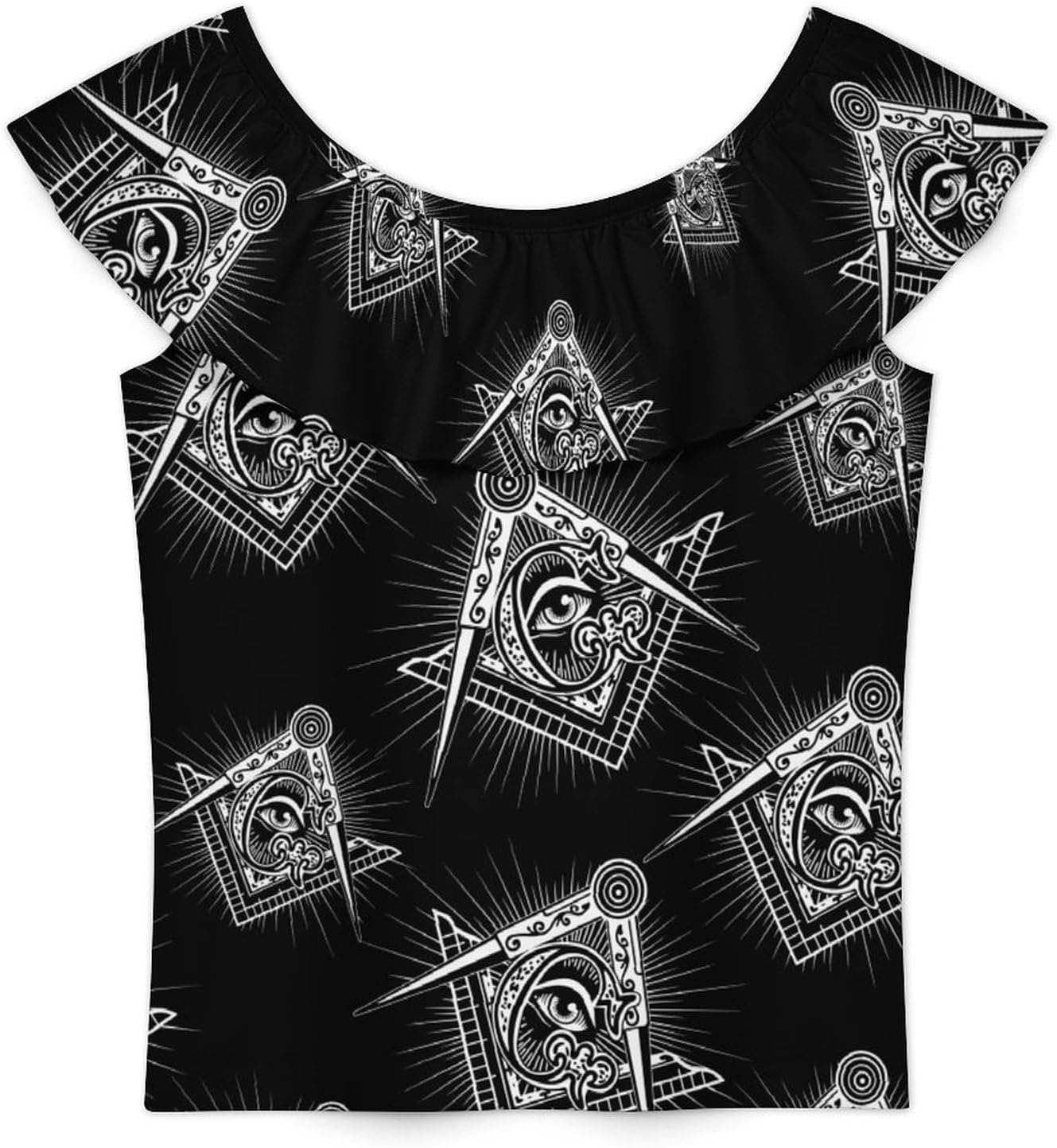 Masonic Freemason Square Compass Girls T-Shirts Top Ruffle Short Sleeve Blouse Casual Graphic Tees