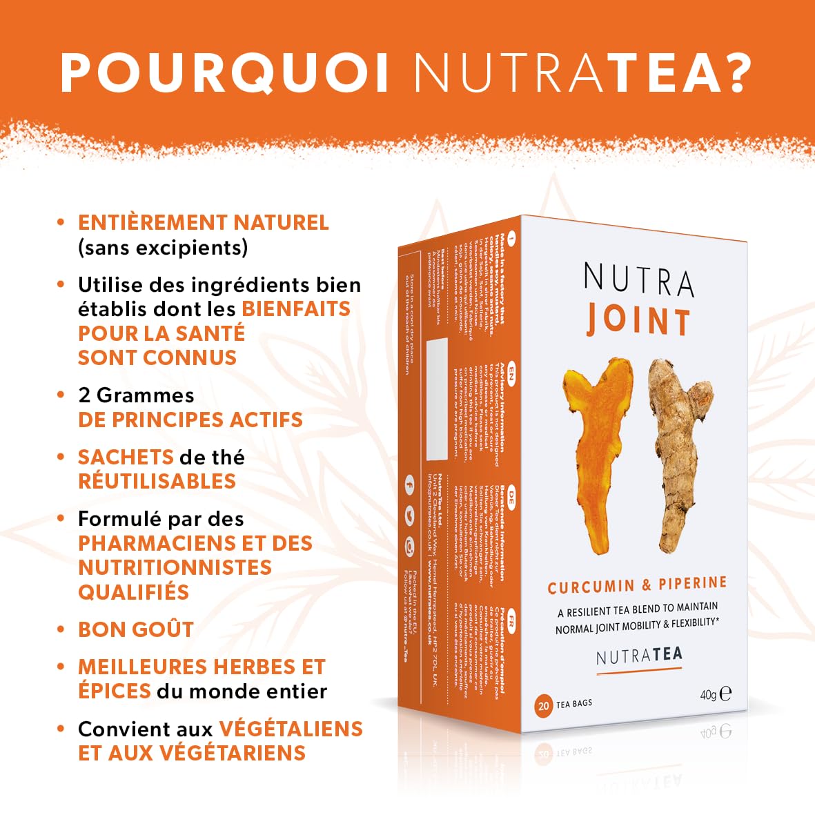 NutraJoint - Thé des soins articulaires | Thé de l'arthrite - Soulagement des articulations douloureuses - 60 Sachets de thé enveloppés - par NutraTea - Tisane - (3 paquets)