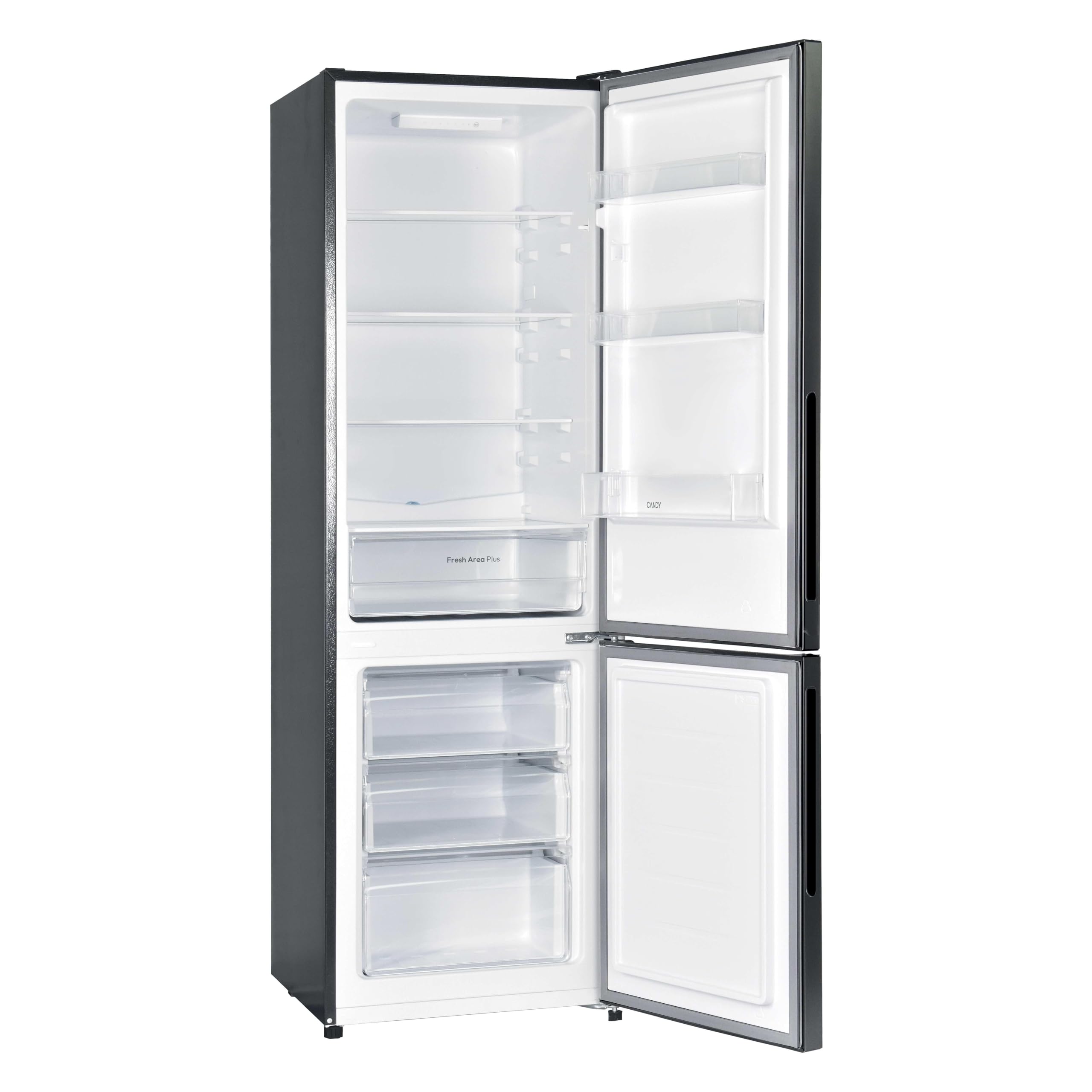 Candy CCG3L517EB Kombi-Kühlschrank, 260 l, Low Frost, 4 Regale, 3 Balkone, Küchenschublade, elektronische Temperatursteuerung, LED-Beleuchtung, B 55 x 176 cm, umkehrbare Türen, 39 dB, Schwarz