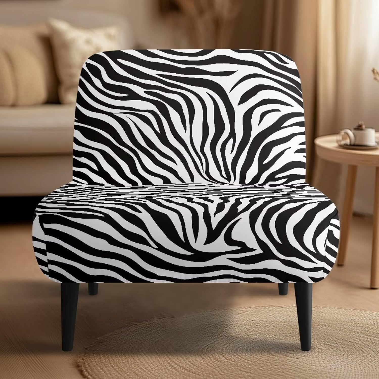 Zebra Stripe Print Accent Chair Without Arms, Non-Slip Wingback Chair Sofa Slipcover and Removable Furniture Protector Covers, Washable Armless Accent Chair Cover for Chairs