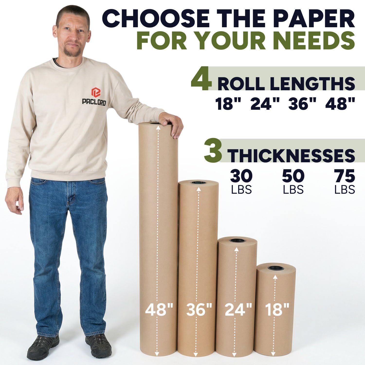 Rollo de papel kraft marrón natural de 24 x 14400 pulgadas (1200 pies), grado estándar de 30 libras, fabricado en Estados Unidos, rollo grande de papel de regalo marrón, núcleo de 3 pulgadas