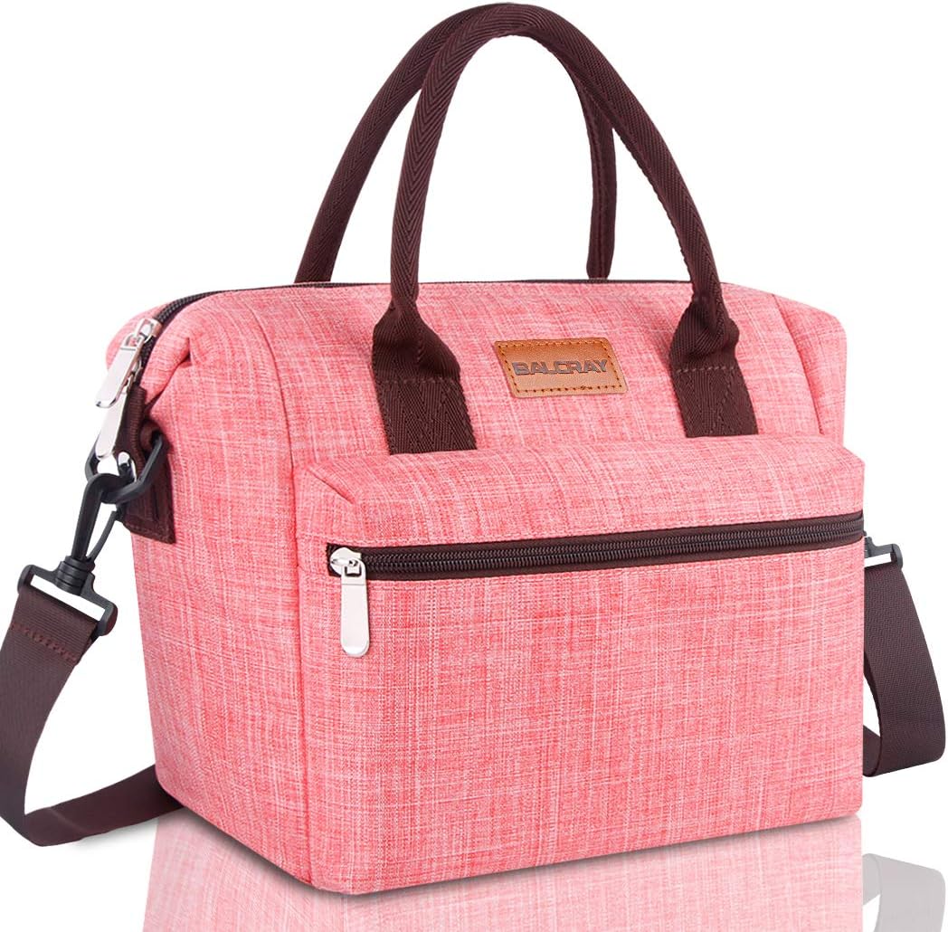 BALORAY Leakproof Lunch Bag for Women Adjustable Shoulder Strap Leakproof Cooler Lunch Tote Bag for Work/Picnic (Pink)
